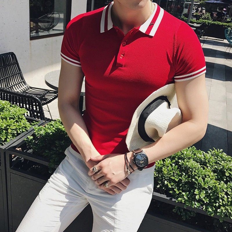 夏季潮流保罗针织帅气短袖t恤