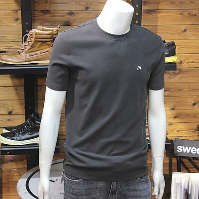秋冬加厚磨毛男短袖圆领修身弹力打底T恤青年简约刺绣舒绒半袖