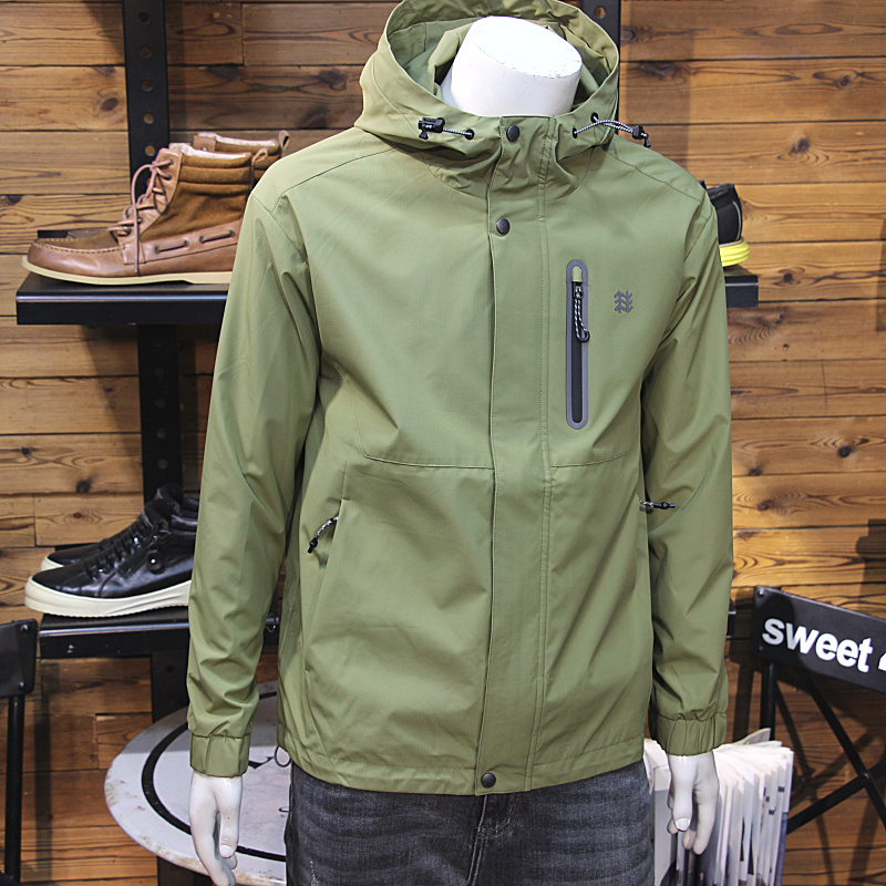 秋季男士户外连帽冲锋衣拼接拉链口袋修身青年带帽夹克春秋外套