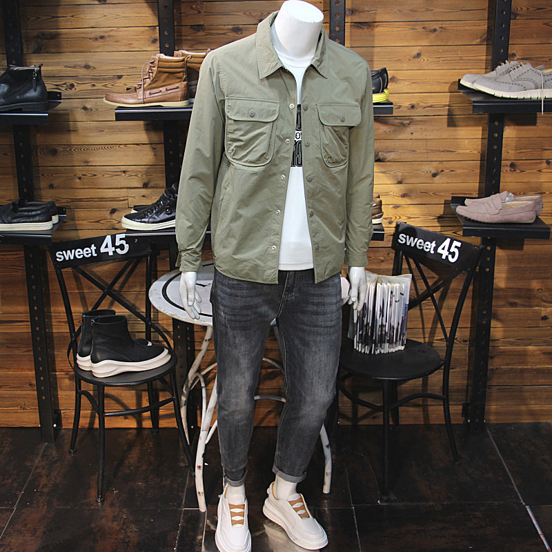 立体口袋设计春秋男翻领夹克时尚帅气青年修身百搭长袖外套上衣
