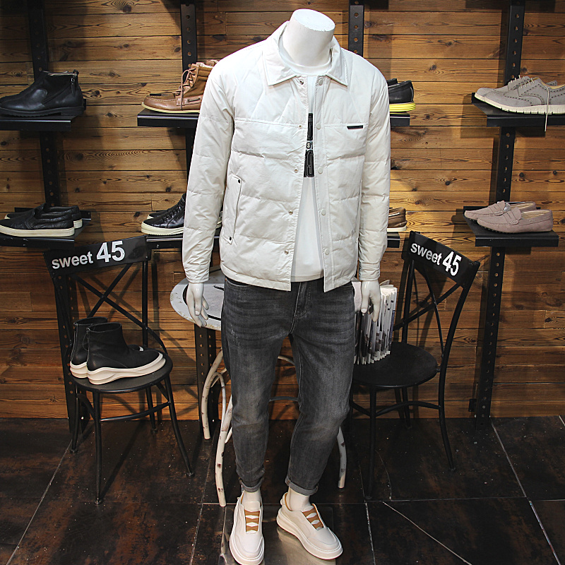 冬装翻领衬衣羽绒服修身休闲