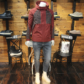 修身 男士 新款 冲锋衣外套秋装 连帽青年帅气夹克拼接撞色男风衣 短款