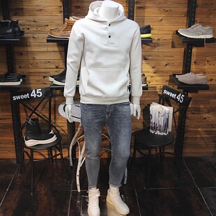 休闲袋鼠兜卫衣 简单修身 原创拼接设计男连帽卫衣秋季 青年套头帽衫