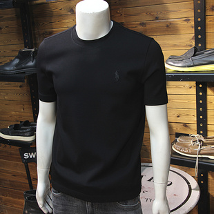 舒适莫代尔秋冬加厚男短袖简欧刺绣标修身圆领轻奢时尚厚料半袖T