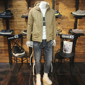 冬装 保暖青年简约百搭棉服二棉夹克外套 男加棉连帽外套修身