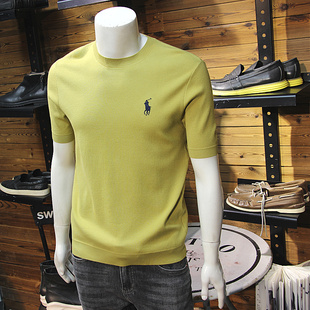 秋冬男羊毛针织短袖简欧小刺绣修身圆领轻奢时尚保暖毛衣半袖T恤