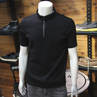 拉链立领莫代尔加厚男短袖简欧半高领秋冬厚料空气层修身休闲T恤