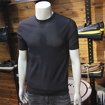 纹理打孔工艺夏伊力特男短袖简约老钱时尚修身休闲轻奢丝光纱T恤