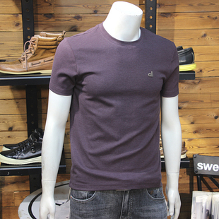 秋冬男加厚短袖立体钢印字母简约修身圆领磨毛舒绒舒适厚料T恤