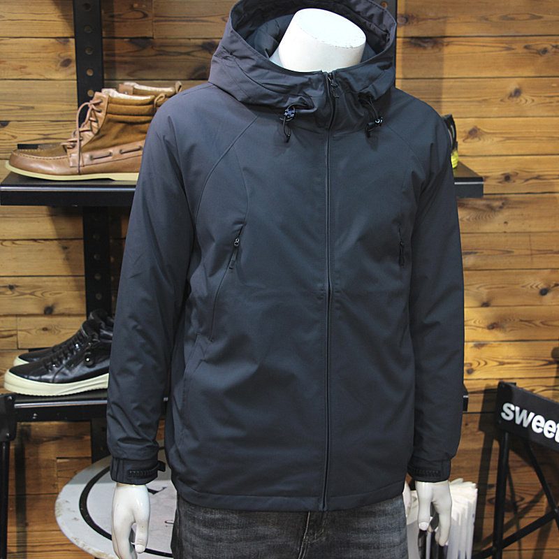 冬季男士连帽保暖羽绒服简约拉链设计防风带帽羽绒冲锋衣夹克外套