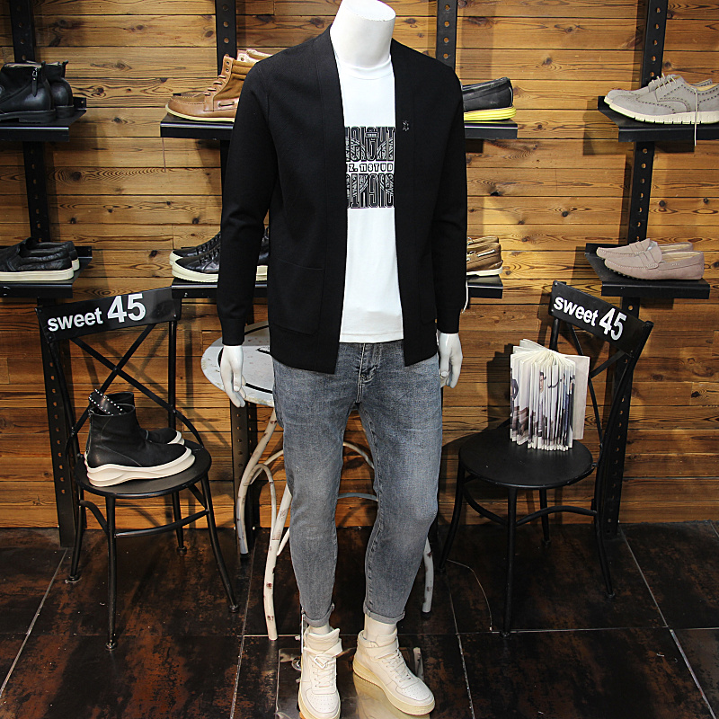 秋装男针织羊毛开衫外套简欧时尚轻奢修身青年毛衣夹克外套