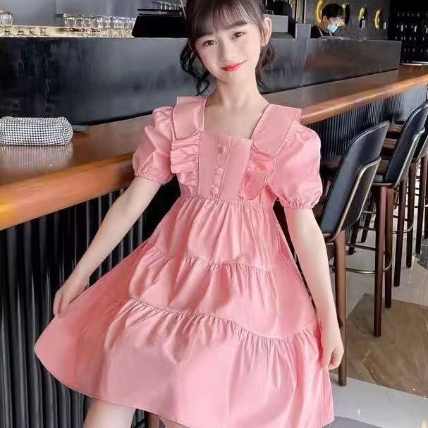 女童连衣裙夏装2025新款韩版小女孩洋气公主裙儿童短袖A字裙度假