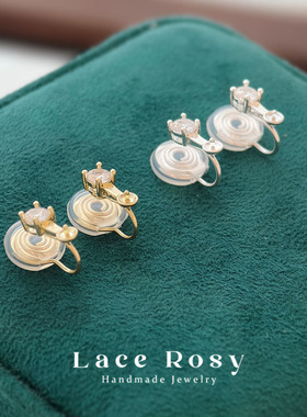 戴妃款单颗锆石保色铜镀金银单颗珍珠蚊香盘耳夹转换器空托配件女