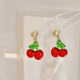lace无耳洞原创设计红色港风一串樱桃食物蚊香盘耳夹夏季 水果耳饰