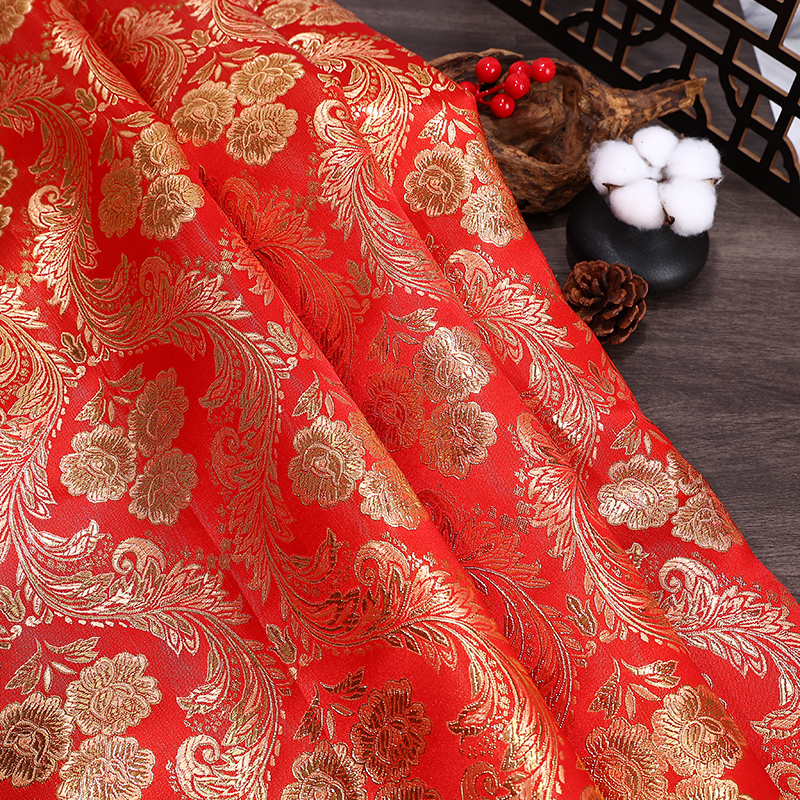 高档金丝织锦缎布料服装民族风