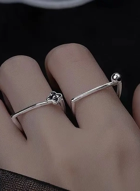 定制小花叠戴戒指女气质高级感ins冷淡风小众设计网红开口方形指