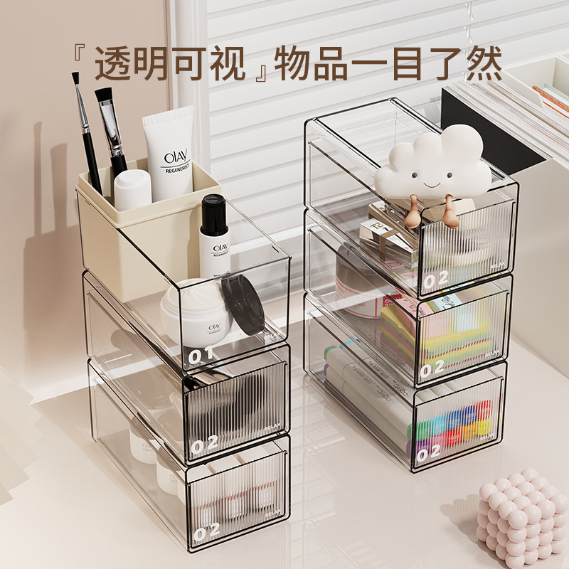 抽屉式杂物组合收纳盒桌面大号塑料多层防尘卧室透明宿舍桌上客厅