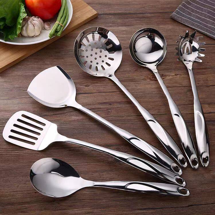型优质不锈钢厨具炒菜铲勺套装 锅铲粉扒漏汤勺意大利面勺批