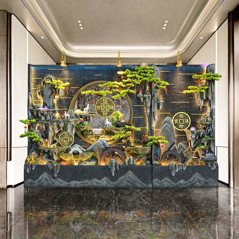 假山流水喷泉大型水景摆件循环水大堂客厅酒店装饰水幕墙屏风隔断