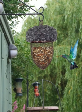 爆款花园庭院装饰品橡果铁艺喂鸟器树脂工艺品装饰