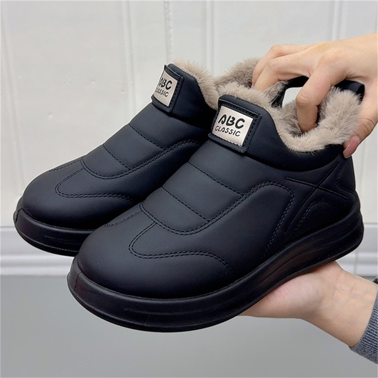 冬季加绒加厚一脚蹬休闲女棉鞋时尚百搭洋气防水短筒中老年女棉靴,女鞋,棉鞋,淘宝优惠券,粉丝福利购,淘宝优惠卷