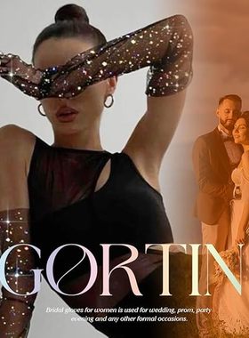 新娘复古赫本风长款烫钻手套黑色女结婚新款分指弹力手臂袖套配饰