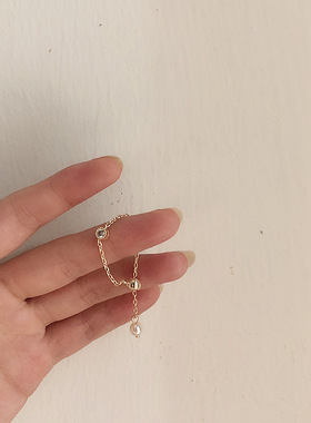 韩国东大门百搭链条指环超仙锆石珍珠简约戒指女 ins气质时尚个性