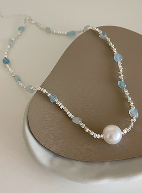 碎银子珍珠天然石串珠项链女小众复古个性百搭气质时尚颈链锁骨链