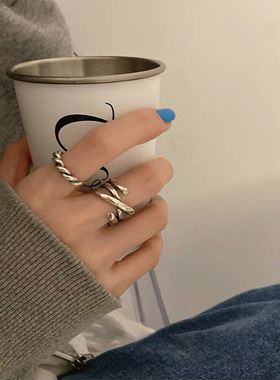 法式复古做旧麻花金属交错戒指女韩国百搭个性气质指环戒子冷淡风