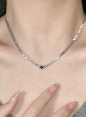 双层金属蛇骨链爱心项链女韩国小众复古个性百搭气质颈链锁骨链