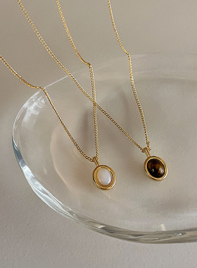 高级感贝壳猫眼石吊坠项链女小众设计个性简约百搭气质颈链锁骨链