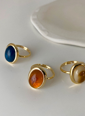 法式复古树脂金属开口戒指女小众设计感简约个性百搭气质指环戒子