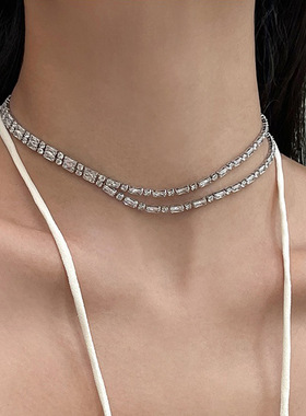 小众设计感双层锆石项链女韩国个性简约百搭气质时尚颈链锁骨链