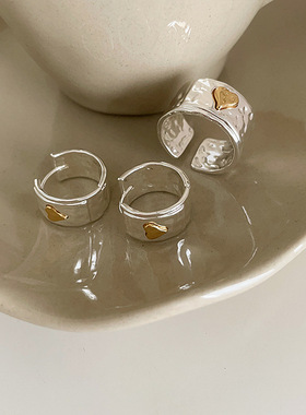 高级感不规则爱心撞色金属耳环戒指女韩国复古个性简约百搭耳饰