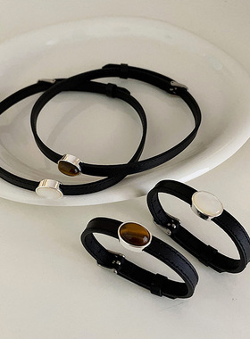 天然石贝壳皮革项圈女设计感小众复古个性百搭气质时尚项链颈链