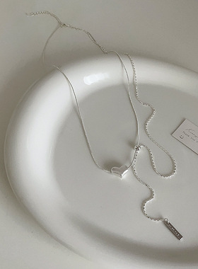 冷淡风双层长款爱心项链女小众设计感个性简约百搭气质颈链毛衣链