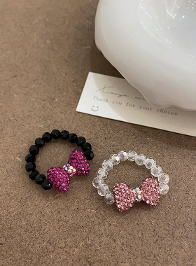 水晶蝴蝶结弹力戒指女小众个性甜美可爱简约气质百搭时尚指环戒子