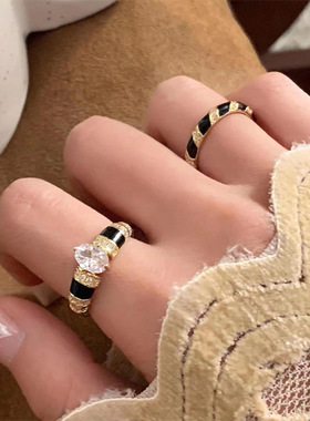 锆石滴油金属开口戒指女复古轻奢精致简约时尚气质百搭指环戒子