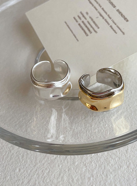 双层撞色金属开口戒指女小众设计感复古个性简约百搭气质时尚指环