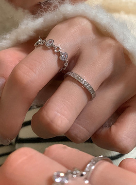 高级感超闪锆石金属开口戒指女优雅轻奢时尚气质简约百搭指环戒子