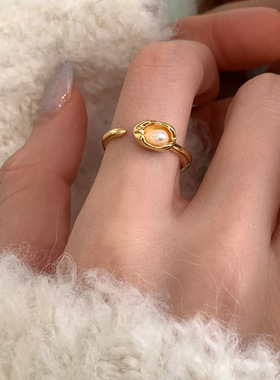 法式复古淡水珍珠戒指女轻奢优雅气质时尚简约精致百搭指环戒子