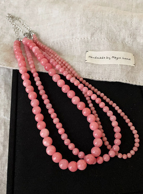 少女感粉色天然石串珠项链女个性小众高级优雅气质时尚颈链锁骨链