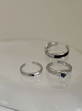 滴油爱心锆石金属戒指套装女小众设计复古个性简约百搭气质指环