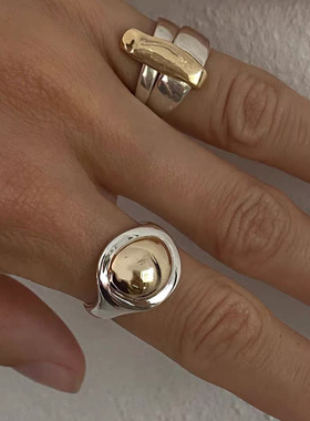 金银撞色不规则金属戒指女韩国小众设计感复古个性百搭气质指环