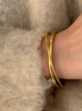 高级感金属交错手镯女小众设计复古个性简约百搭气质时尚手链手饰