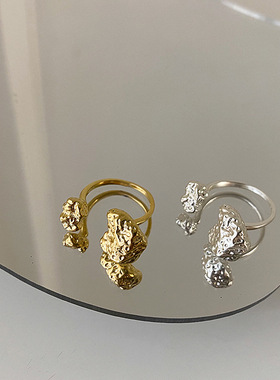 小众设计感熔岩金属开口戒指女韩国个性百搭气质时尚指环冷淡风