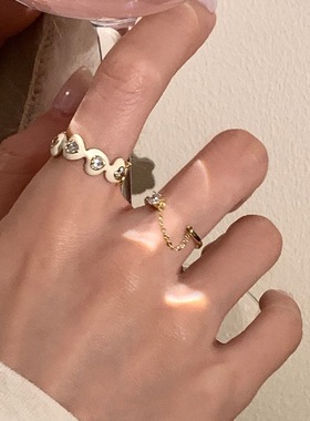 锆石滴油爱心开口戒指套装女韩国小众复古个性简约百搭气质指环