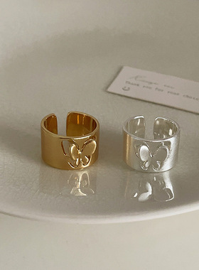 高级感镂空金属蝴蝶开口戒指女设计感小众复古个性百搭气质指环