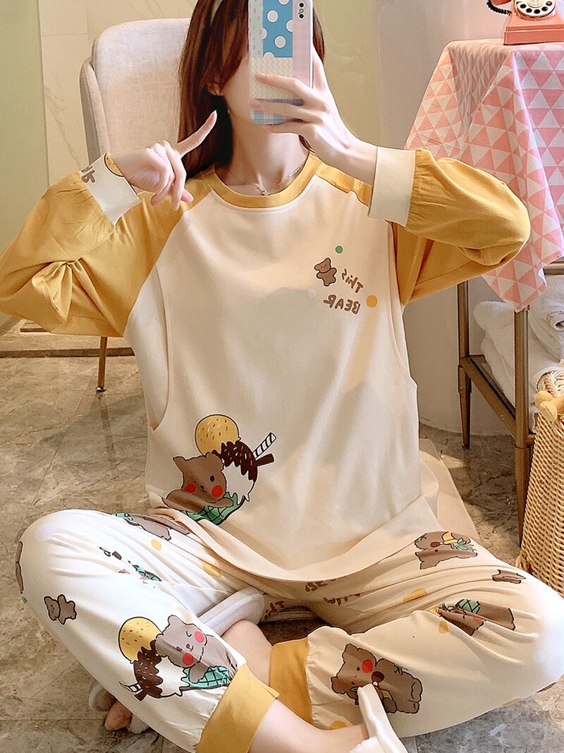 산후 의류 봄 가을 겨울 순면 산후 산모 모유 수유 임신 임산부 잠옷 여성 여름 얇은 모유 수유 집