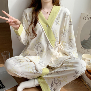 产妇月子服哺乳期夏季 产后纯棉孕妇睡衣春秋女喂奶吸汗两件套 薄款